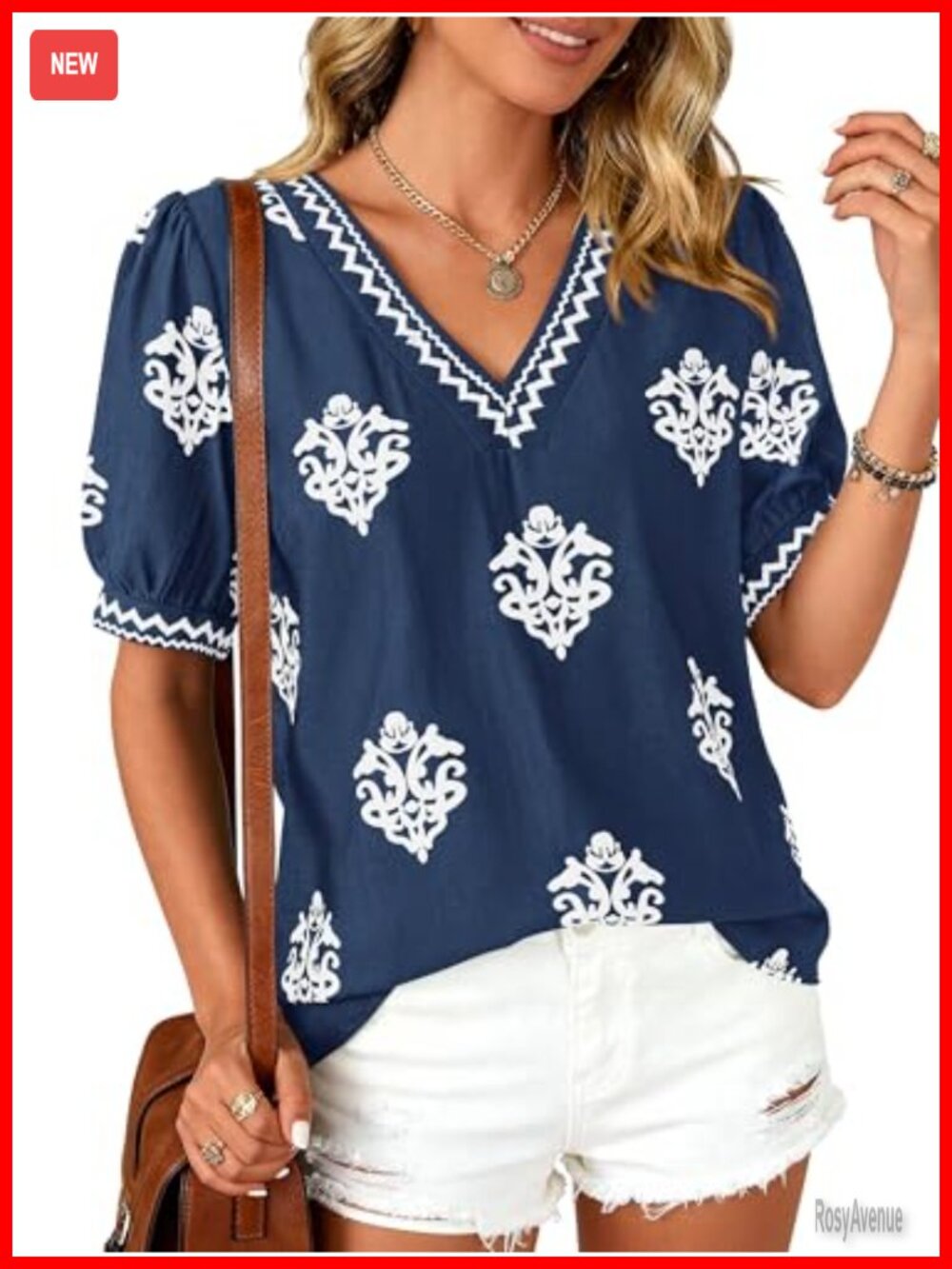 Casual Short Sleeve V-Neck Tunic Blouse, Spring Summer